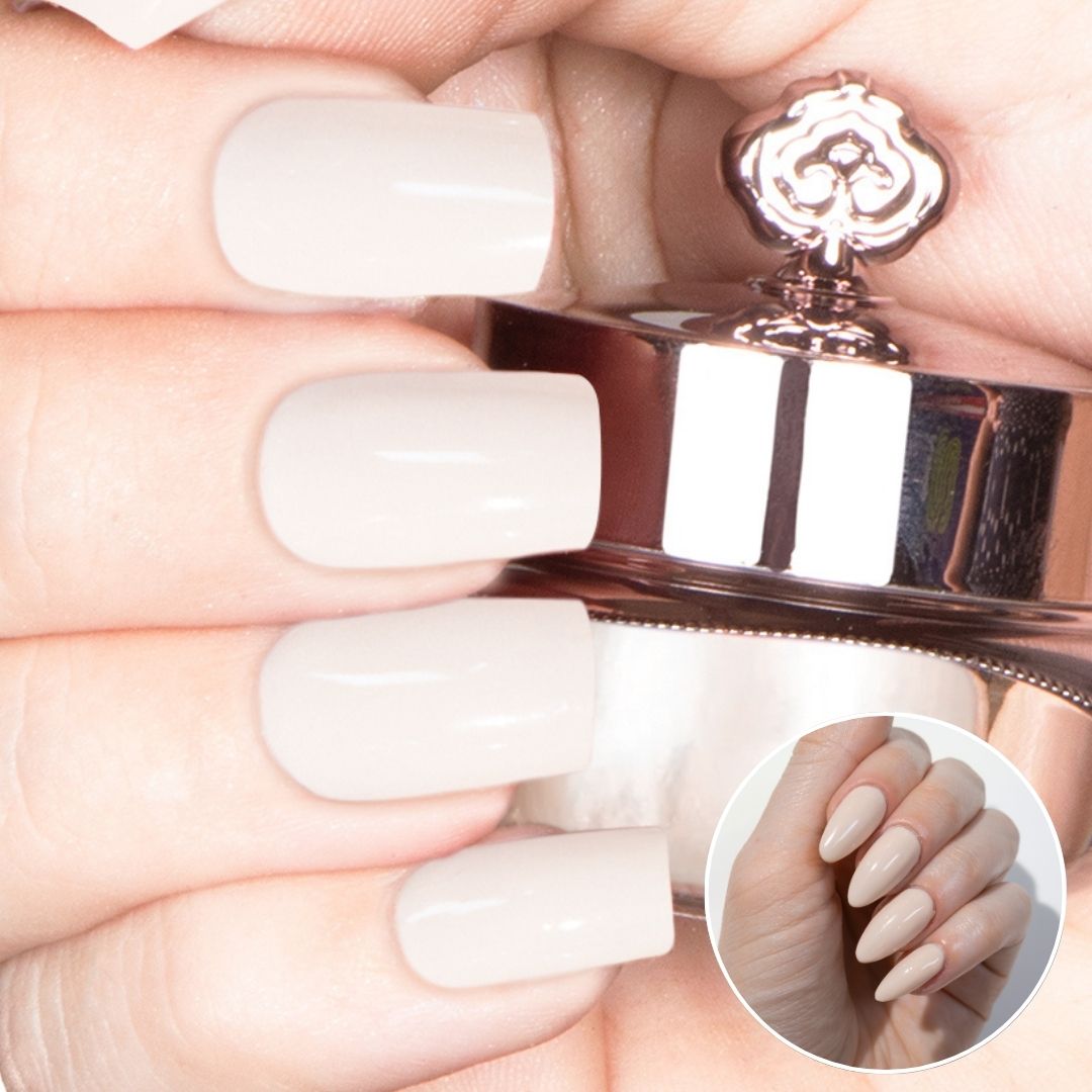 Nails featuring a soft, creamy white matte powder with a smooth, non-reflective finish.