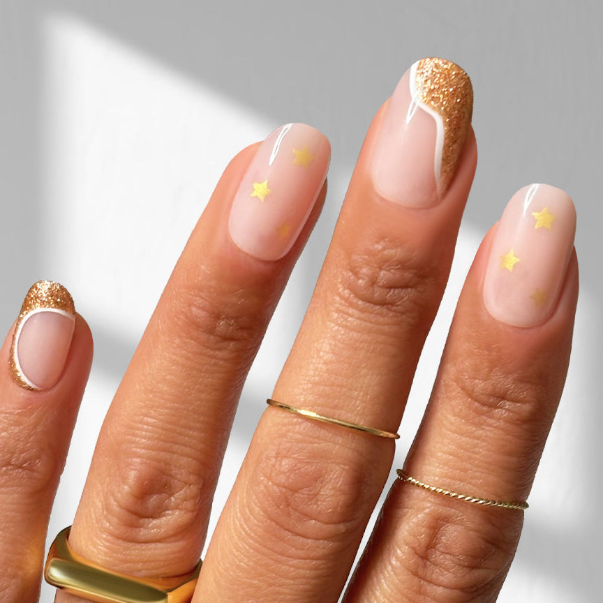 Twinkle and Spice - Oval Sustainable Nails — tight close-up of the nail design